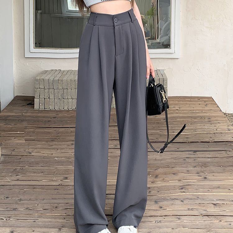 Damskie Spodnie z Wysokim Stanem i Szerokimi Nogawkami | Kieszenie Boczne | Zapięcie na Guzik i Zamek | Eleganckie Spodnie Casual
