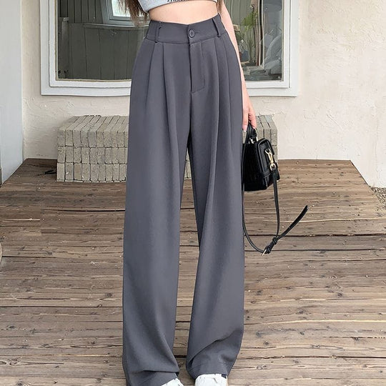 Damskie Spodnie z Wysokim Stanem i Szerokimi Nogawkami | Kieszenie Boczne | Zapięcie na Guzik i Zamek | Eleganckie Spodnie Casual