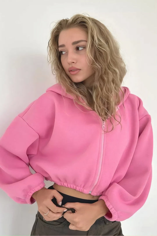 Kobieta | Krótka Bluza z Zamkiem | Styl Casual i Nowoczesny | Miękki i Wygodny Materiał