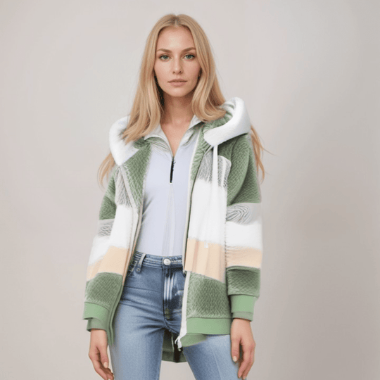 Kobieta | Bluza Polarowa na Zamek | Regulowany Kaptur | Miękka i Ciepła | Styl Codzienny Casual