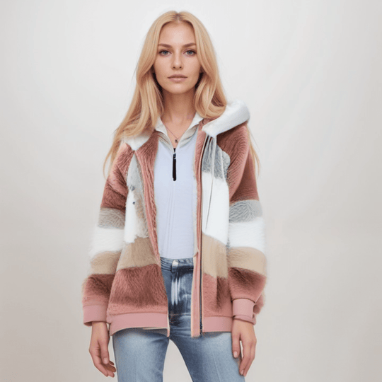 Kobieta | Bluza Polarowa na Zamek | Regulowany Kaptur | Miękka i Ciepła | Styl Codzienny Casual
