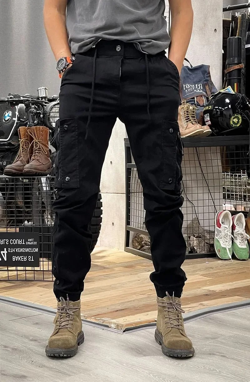 Męskie Spodnie Cargo z Elastycznym Pasem | Wiele Kieszeni | Zwężany Krój Comfort Fit | Casual i Outdoor