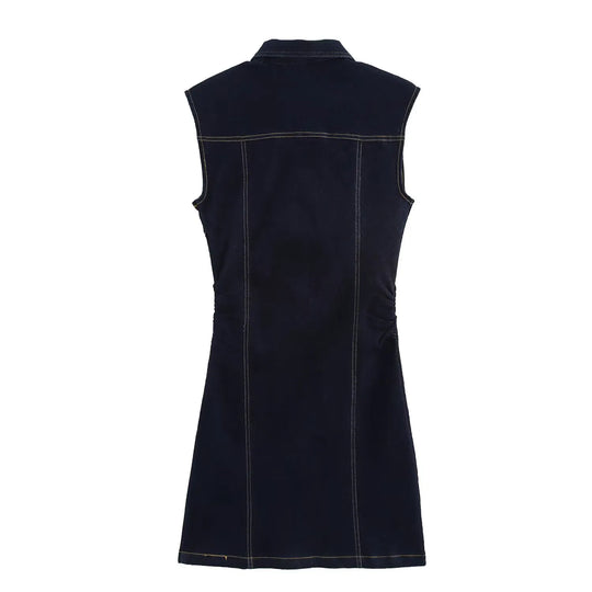 Fleur - Slim Denim Bez Rękawów Mini Sukienka