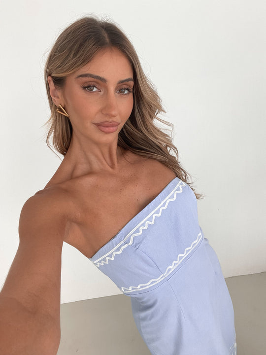 Kobieta | Sukienka Maxi | Wzór Niebieski | Top Tube | Dopasowana do Rozszerzenia | Styl Elegancki