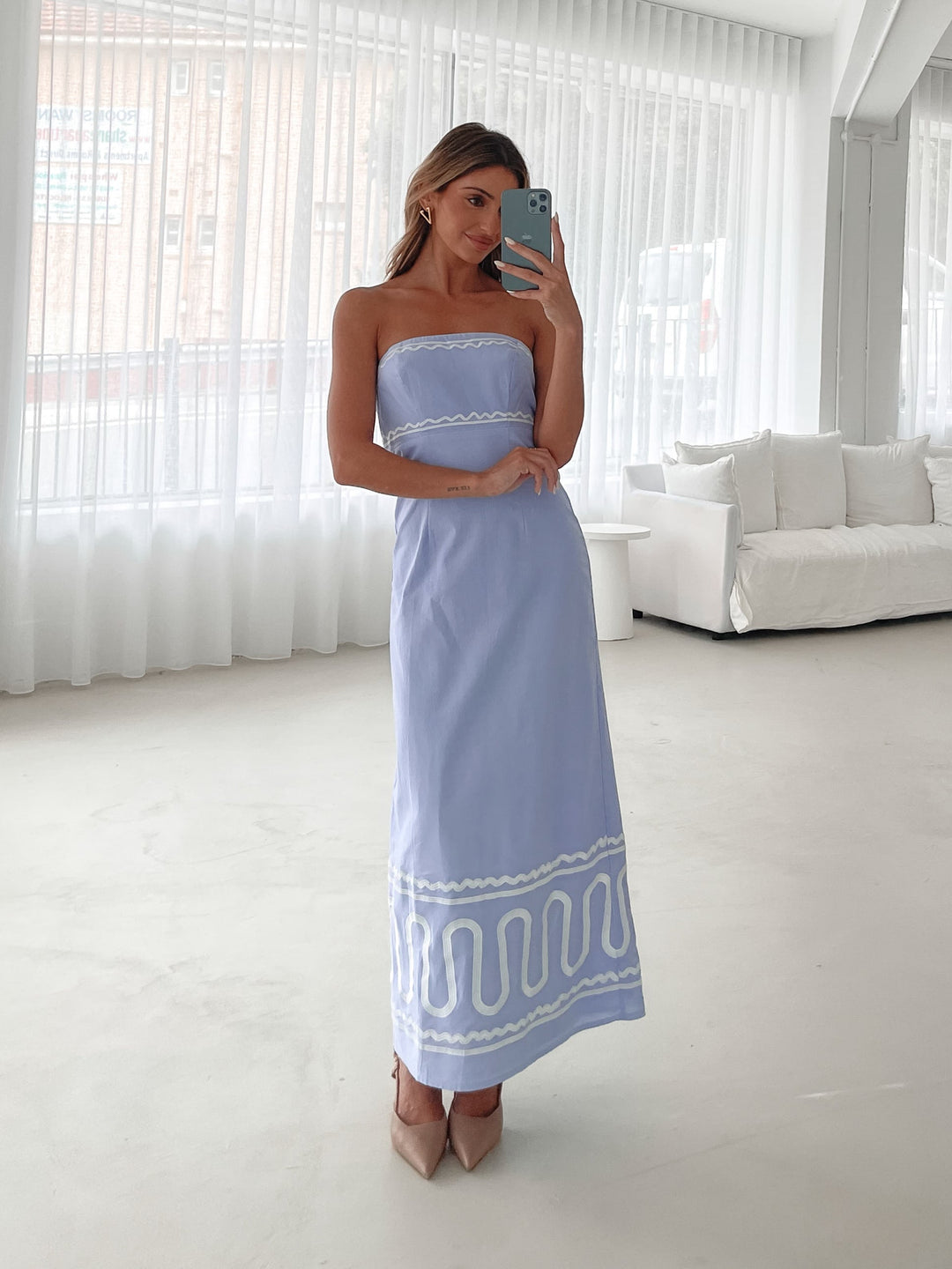 Kobieta | Sukienka Maxi | Wzór Niebieski | Top Tube | Dopasowana do Rozszerzenia | Styl Elegancki