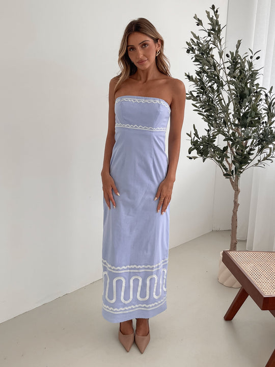 Kobieta | Sukienka Maxi | Wzór Niebieski | Top Tube | Dopasowana do Rozszerzenia | Styl Elegancki