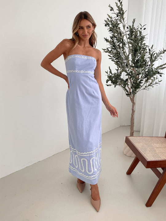 Kobieta | Sukienka Maxi | Wzór Niebieski | Top Tube | Dopasowana do Rozszerzenia | Styl Elegancki