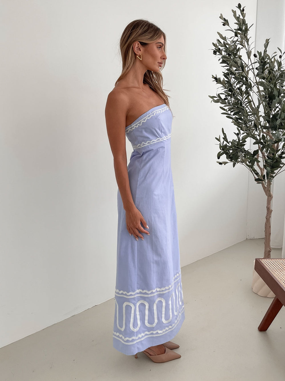 Kobieta | Sukienka Maxi | Wzór Niebieski | Top Tube | Dopasowana do Rozszerzenia | Styl Elegancki