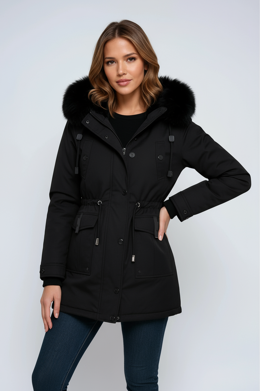 Parka damska | zimowa, kaptur z futrem