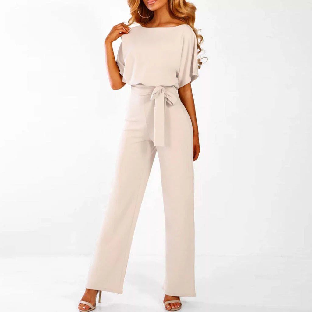 Kobieta | Elegancki Kombinezon | Rękawy Typu Batwing | Szerokie Nogawki | Regulowany Pasek | Styl Casual i Chic