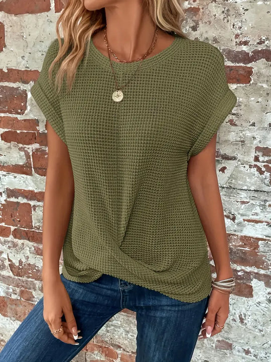 T-Shirt z Krótkim Rękawem z Teksturowanym Wzorem dla Kobiet | Idealny na Gorące Dni