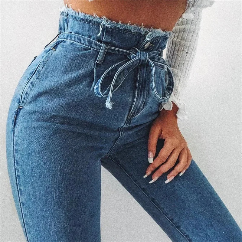 Lotte | Eleganckie Jeansy Paperbag z Wysokim Stanem dla Damskich