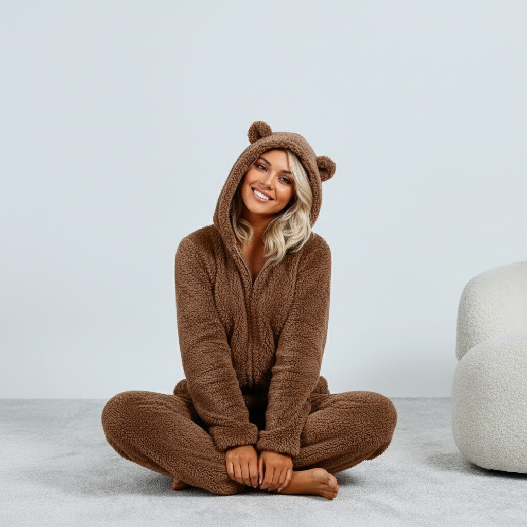 Damski | Onesie Loungewear | Fleece/Sherpa | Uszka Misia | Luźny Krój | Komfortowy