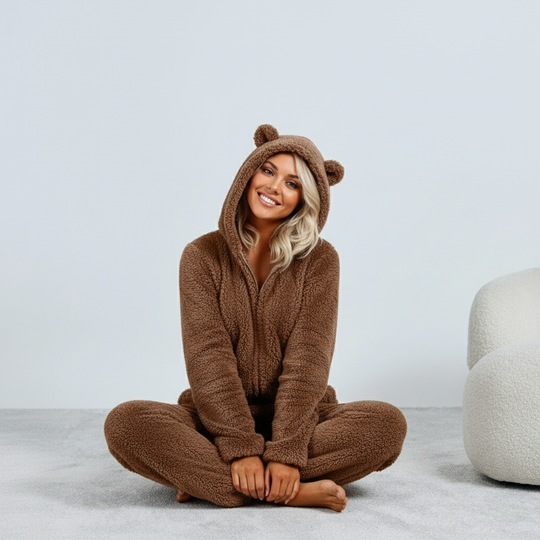 Damski | Onesie Loungewear | Fleece/Sherpa | Uszka Misia | Luźny Krój | Komfortowy