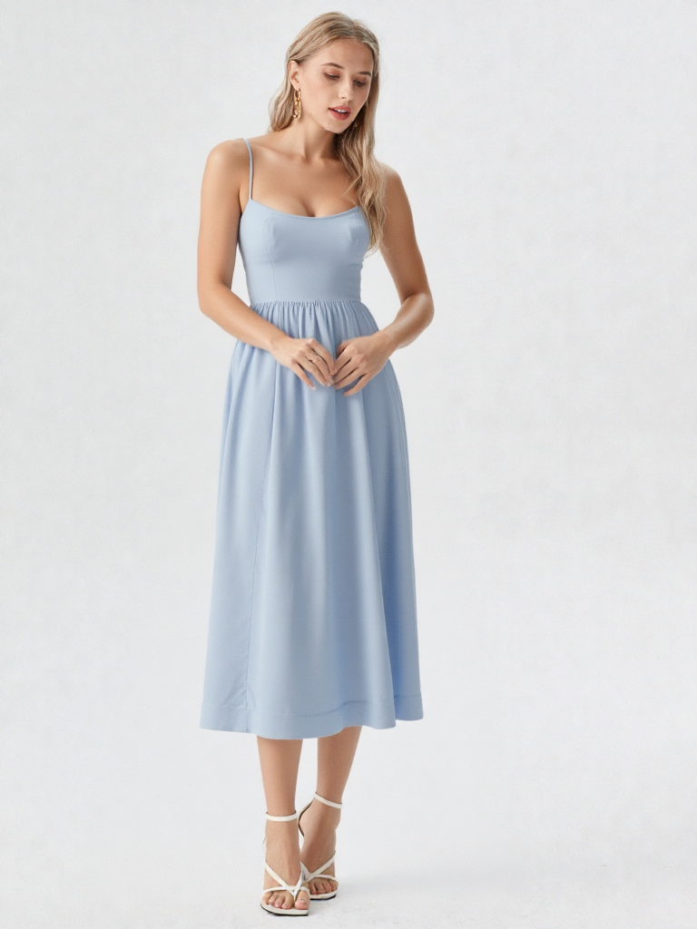 Sukienka Midi Ascot A-Line | Dekolt U | Wysoka Talia | Elegancka Damska Sukienka Bez Rękawów
