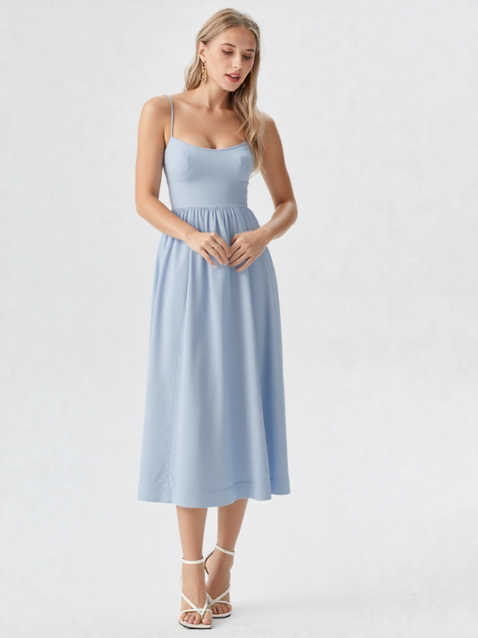 Sukienka Midi Ascot A-Line | Dekolt U | Wysoka Talia | Elegancka Damska Sukienka Bez Rękawów