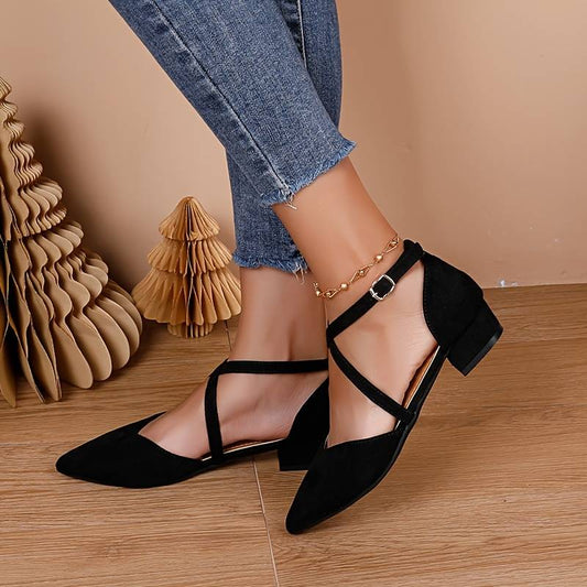 Buty damskie płaskie | ostry nosek, regulowany pasek