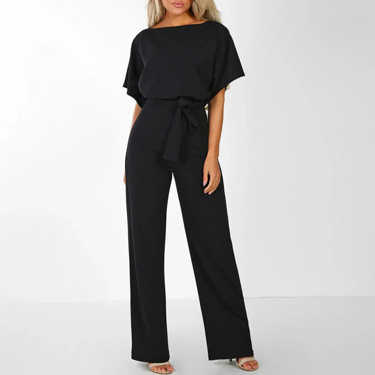 Kobieta | Elegancki Kombinezon | Rękawy Typu Batwing | Szerokie Nogawki | Regulowany Pasek | Styl Casual i Chic