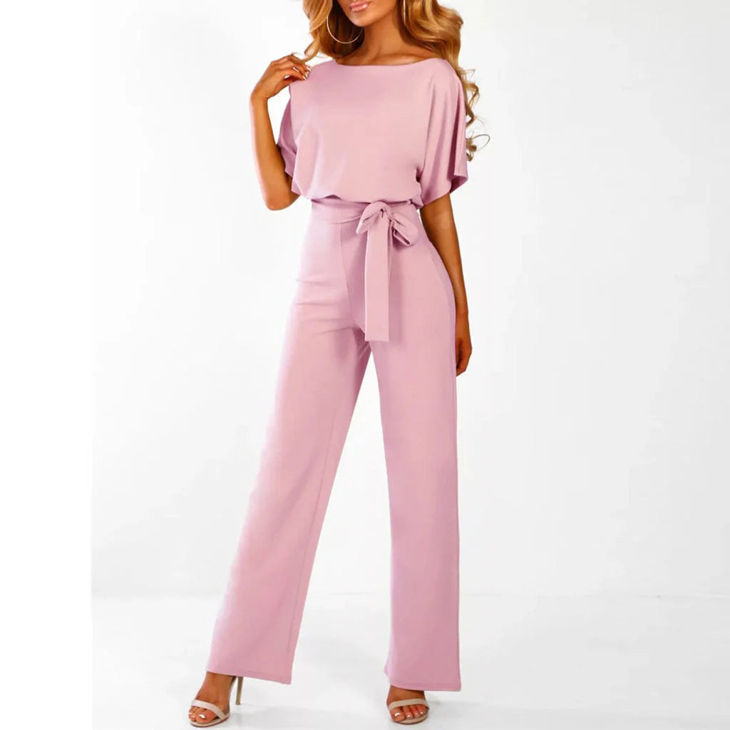Kobieta | Elegancki Kombinezon | Rękawy Typu Batwing | Szerokie Nogawki | Regulowany Pasek | Styl Casual i Chic