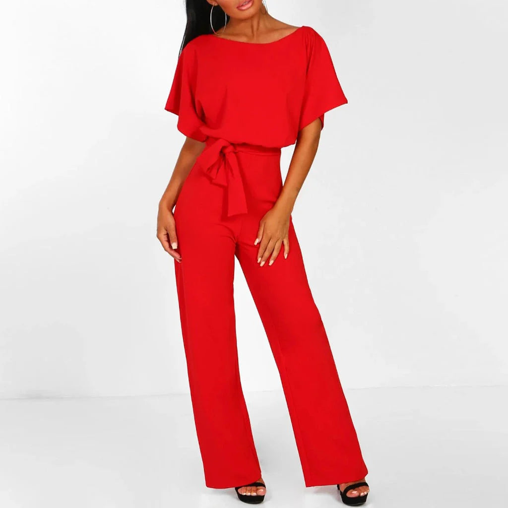 Kobieta | Elegancki Kombinezon | Rękawy Typu Batwing | Szerokie Nogawki | Regulowany Pasek | Styl Casual i Chic