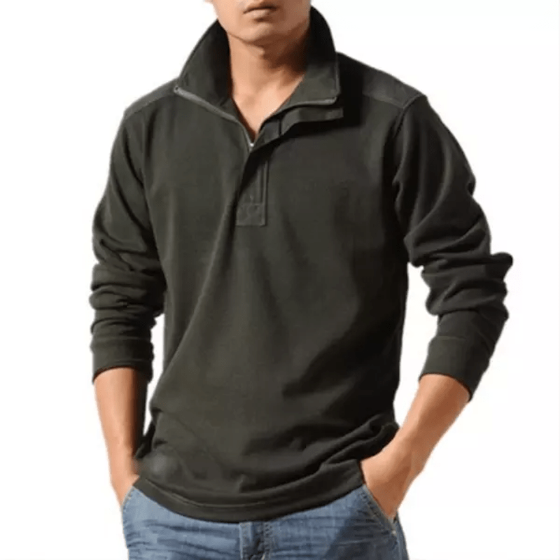 Męskie Polo z Długim Rękawem i Kołnierzykiem Lapel | Zip Polo Regular Fit | Teksturowane Smart Casual na Co Dzień