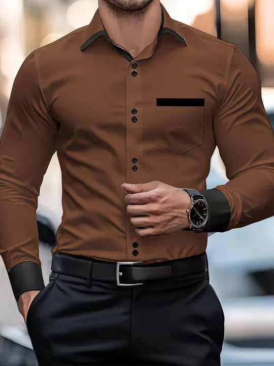 Męska Koszula z Długim Rękawem Slim Fit | Zapięcie na Guziki | Elegancki Dopasowany Krój | Do Biura i Na Formalne Okazje