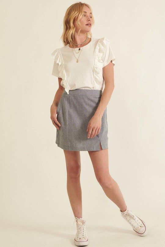 Spódnica Mini w Paski z Banded Front Waist