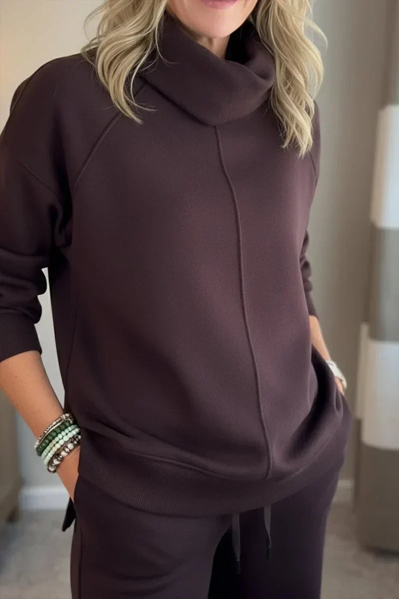 Kobieta | Zestaw Loungewear | Aya | Dzianinowy Komplet | Szerokie Spodnie | Granatowy | All-Season