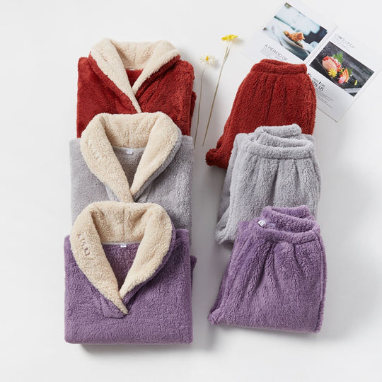 Damski | Komplet Piżamowy Fleece | V-dekolt | Luźny Krój | Ciepły i Miękki