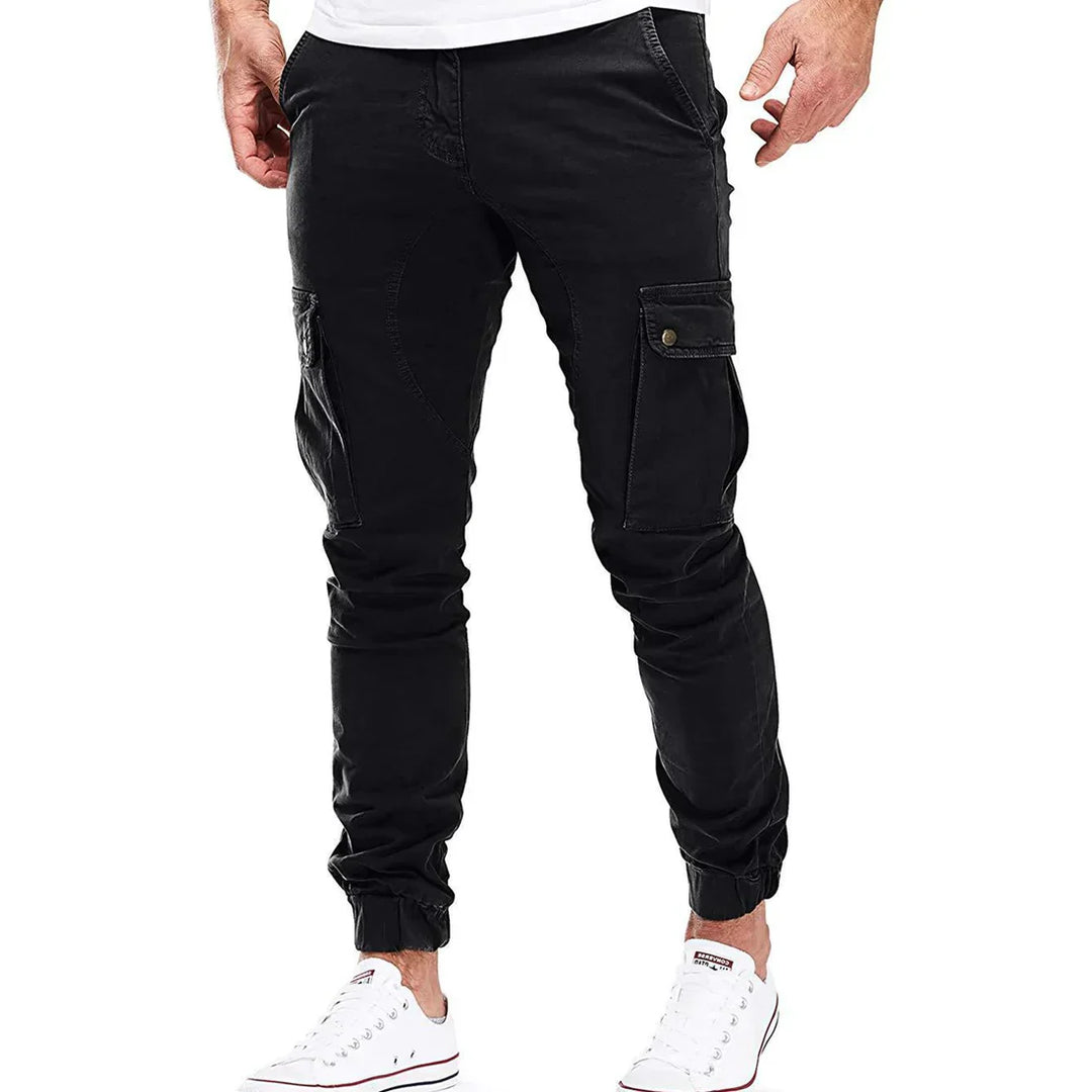 Męskie Spodnie Cargo Slim Fit z Elastycznym Pasem | Kieszenie Skośne | Zwężany Krój | Na Co Dzień i Aktywności Casual