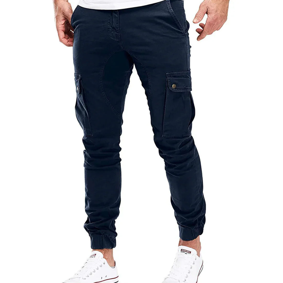 Męskie Spodnie Cargo Slim Fit z Elastycznym Pasem | Kieszenie Skośne | Zwężany Krój | Na Co Dzień i Aktywności Casual