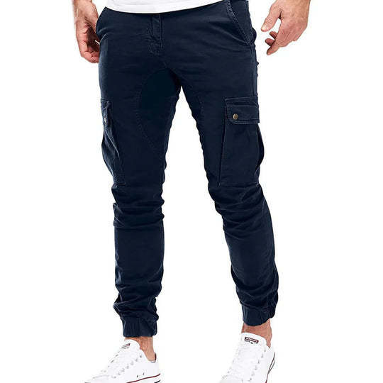 Męskie Spodnie Cargo Slim Fit z Elastycznym Pasem | Kieszenie Skośne | Zwężany Krój | Na Co Dzień i Aktywności Casual