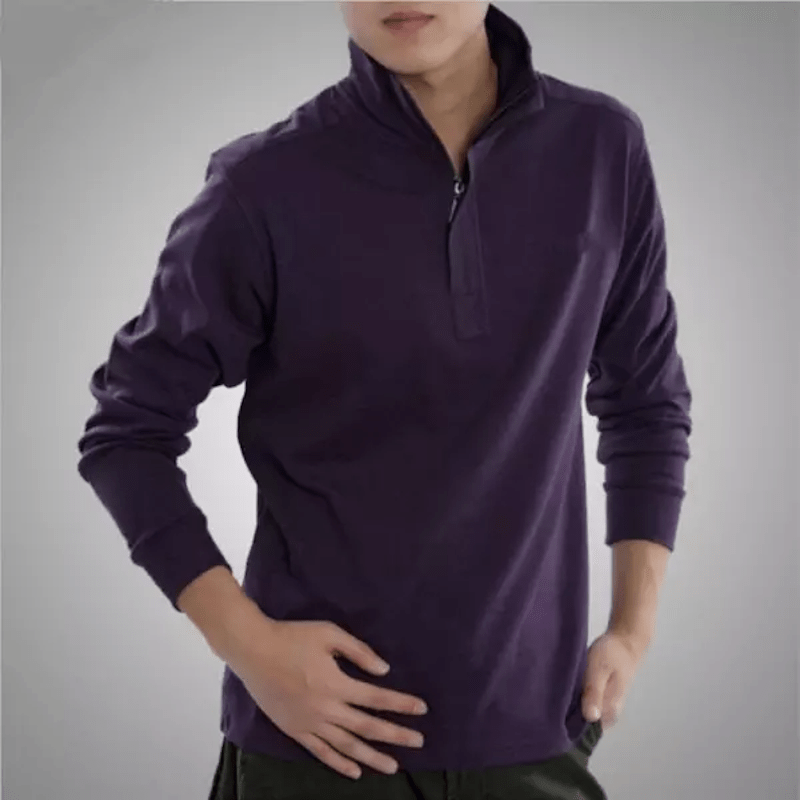 Męskie Polo z Długim Rękawem i Kołnierzykiem Lapel | Zip Polo Regular Fit | Teksturowane Smart Casual na Co Dzień