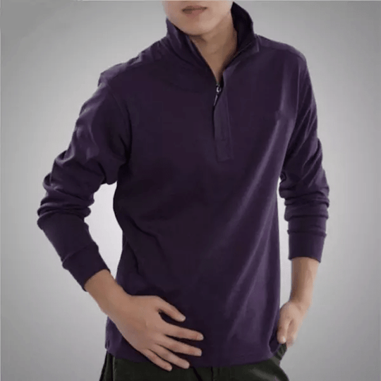 Męskie Polo z Długim Rękawem i Kołnierzykiem Lapel | Zip Polo Regular Fit | Teksturowane Smart Casual na Co Dzień