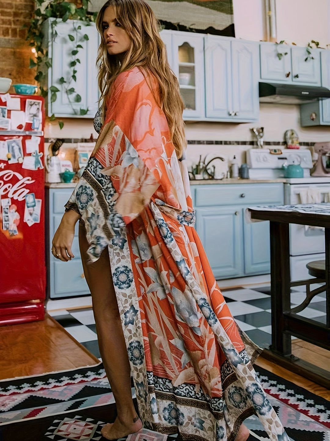 Kobieta | Maxi Kimono | Boho | Kwiatowy Wzór | Relaxed Fit | Lato i Wakacje
