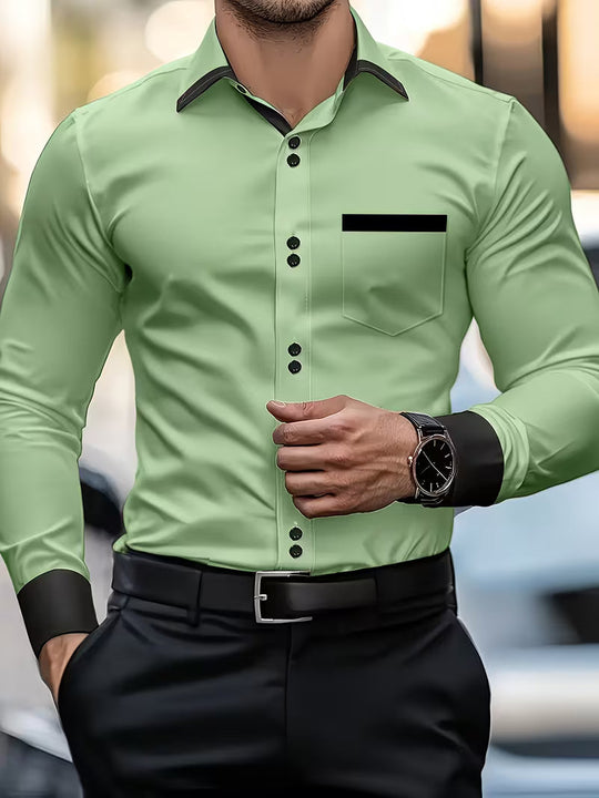 Męska Koszula z Długim Rękawem Slim Fit | Zapięcie na Guziki | Elegancki Dopasowany Krój | Do Biura i Na Formalne Okazje