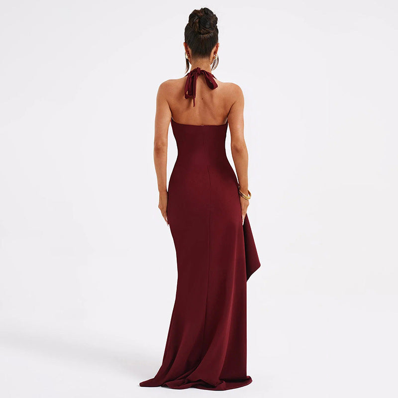 Elena – Luksusowa Bordowa Maxi Sukienka