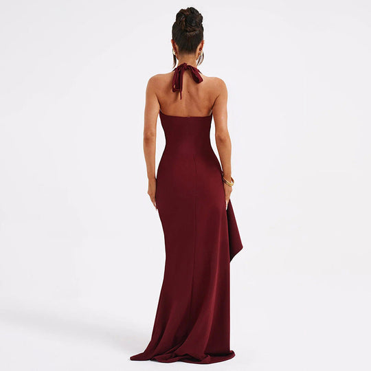 Elena – Luksusowa Bordowa Maxi Sukienka