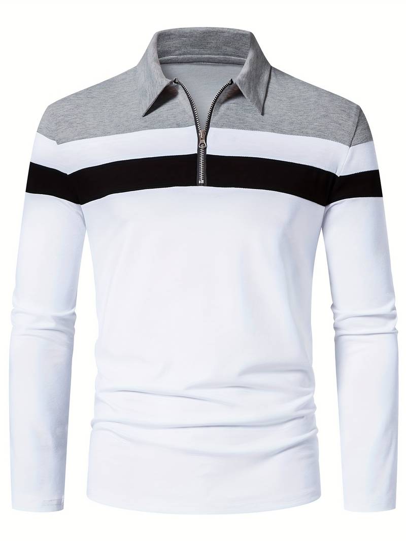 Męskie Polo z Długim Rękawem i Zamkiem | Klasyczny Kołnierzyk Polo | Regular Fit | Casual i Smart Casual