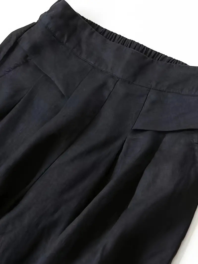 Damskie Spodnie Culotte z Szerokimi Nogawkami i Elastycznym Pasem | Kieszenie Boczne | Komfort Na Co Dzień