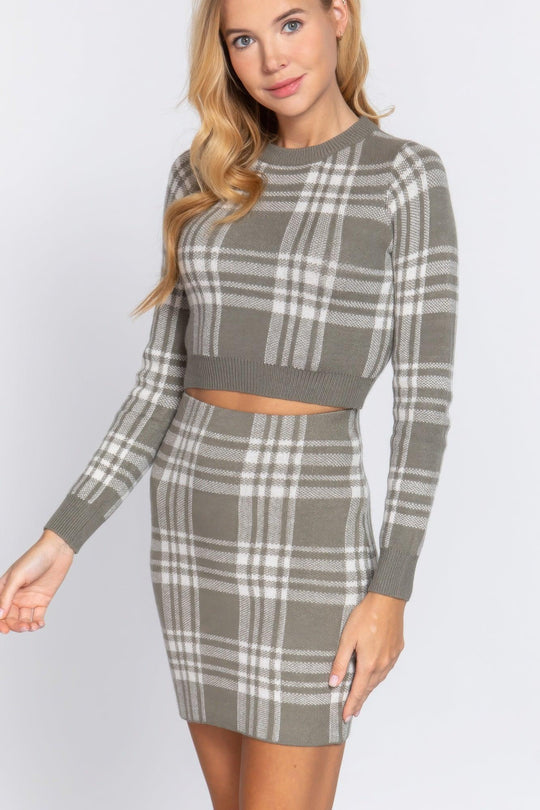 Spódnica Mini z Swetra w Wzór Kratę Jacquard