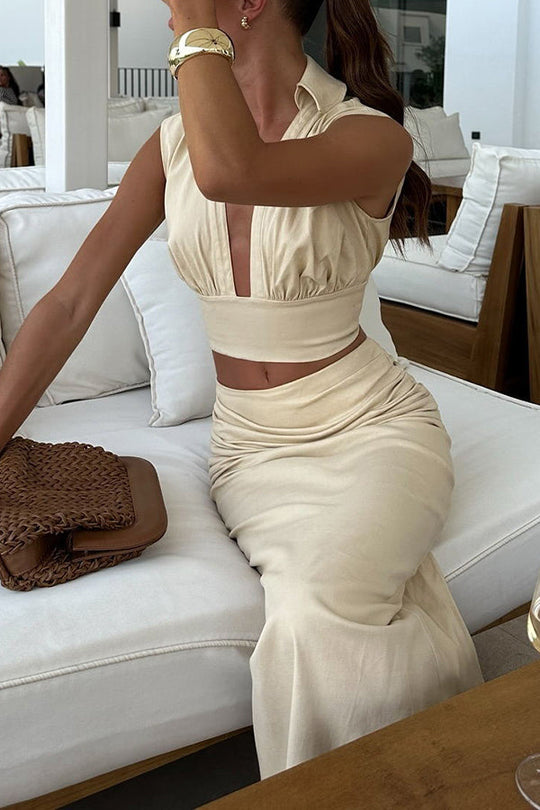 Emmer | Komplet Co-ord | Spódnica Maxi z Falbankami | Crop Top | Elegancki | Damski