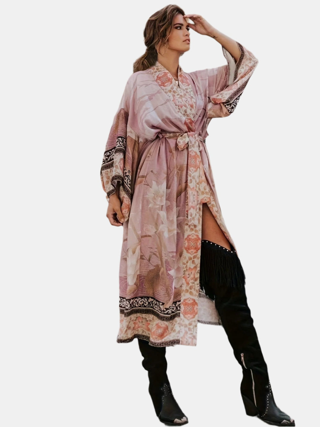 Kobieta | Maxi Kimono | Boho | Kwiatowy Wzór | Relaxed Fit | Lato i Wakacje