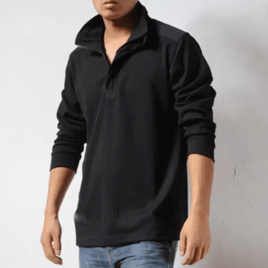Męskie Polo z Długim Rękawem i Kołnierzykiem Lapel | Zip Polo Regular Fit | Teksturowane Smart Casual na Co Dzień