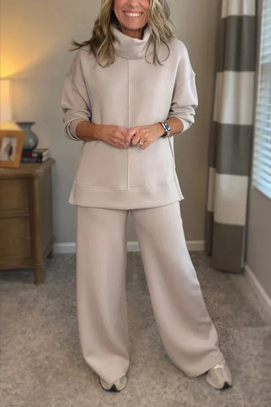 Kobieta | Zestaw Loungewear | Aya | Dzianinowy Komplet | Szerokie Spodnie | Granatowy | All-Season