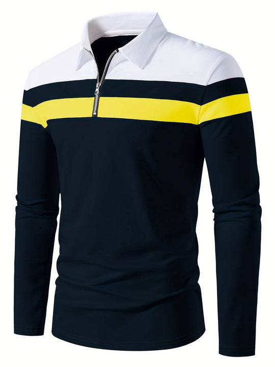 Męskie Polo z Długim Rękawem i Zamkiem | Klasyczny Kołnierzyk Polo | Regular Fit | Casual i Smart Casual