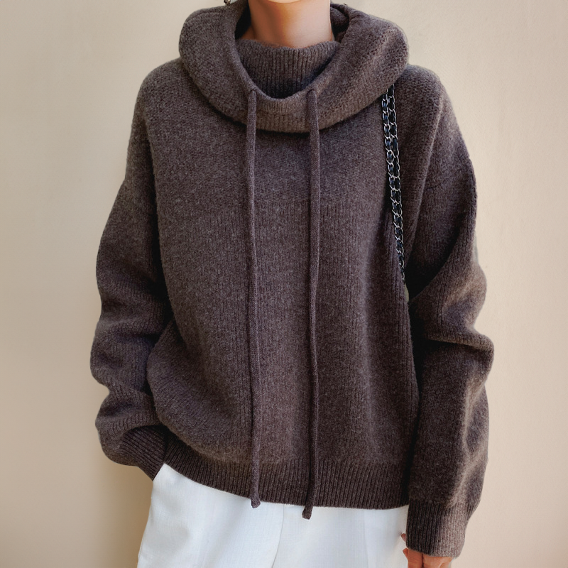 Kobieta | Oversize Dzianinowa Bluza z Kapturem | Sweter z Golfem | Miękki i Przytulny | Casual Elegancki
