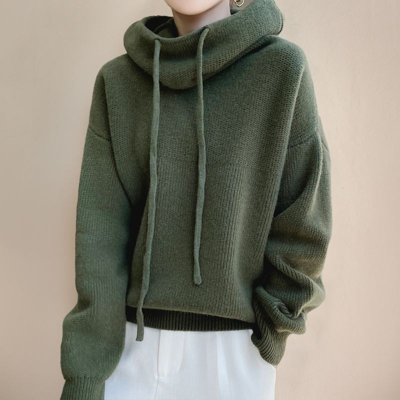 Kobieta | Oversize Dzianinowa Bluza z Kapturem | Sweter z Golfem | Miękki i Przytulny | Casual Elegancki