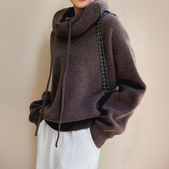 Kobieta | Oversize Dzianinowa Bluza z Kapturem | Sweter z Golfem | Miękki i Przytulny | Casual Elegancki
