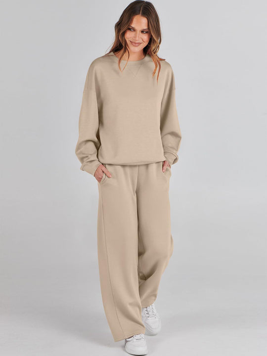 Damski | Komplet Loungewear | Szerokie Nogawki | Luźny Krój | Dwuczęściowy | Komfortowy